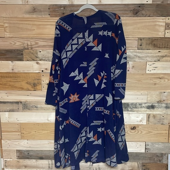LuLaRoe size Med Blue with Multicolor Aztec Print Long Sleeve Cardigan Sweater - Picture 9 of 9